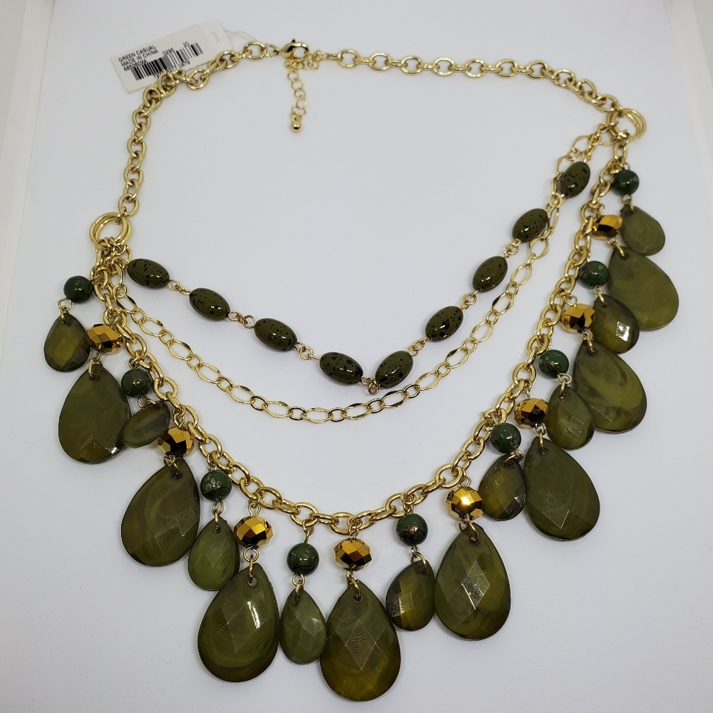 SOLD Charter Club Green & Gold Statement Necklace - Picture 1 of 6